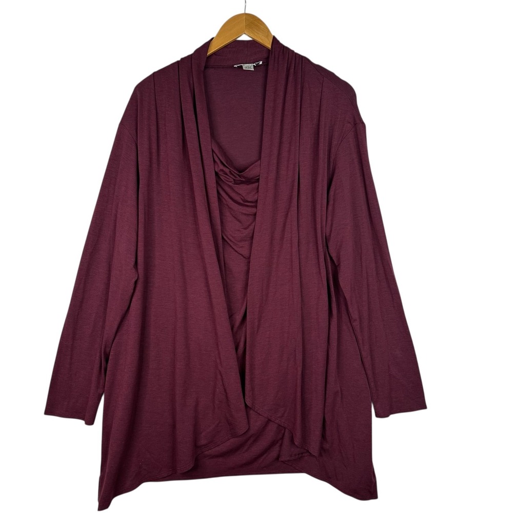 St John Sport Burgundy Layered Drape Front Tunic Top Women's Long Sleeve Knit‎